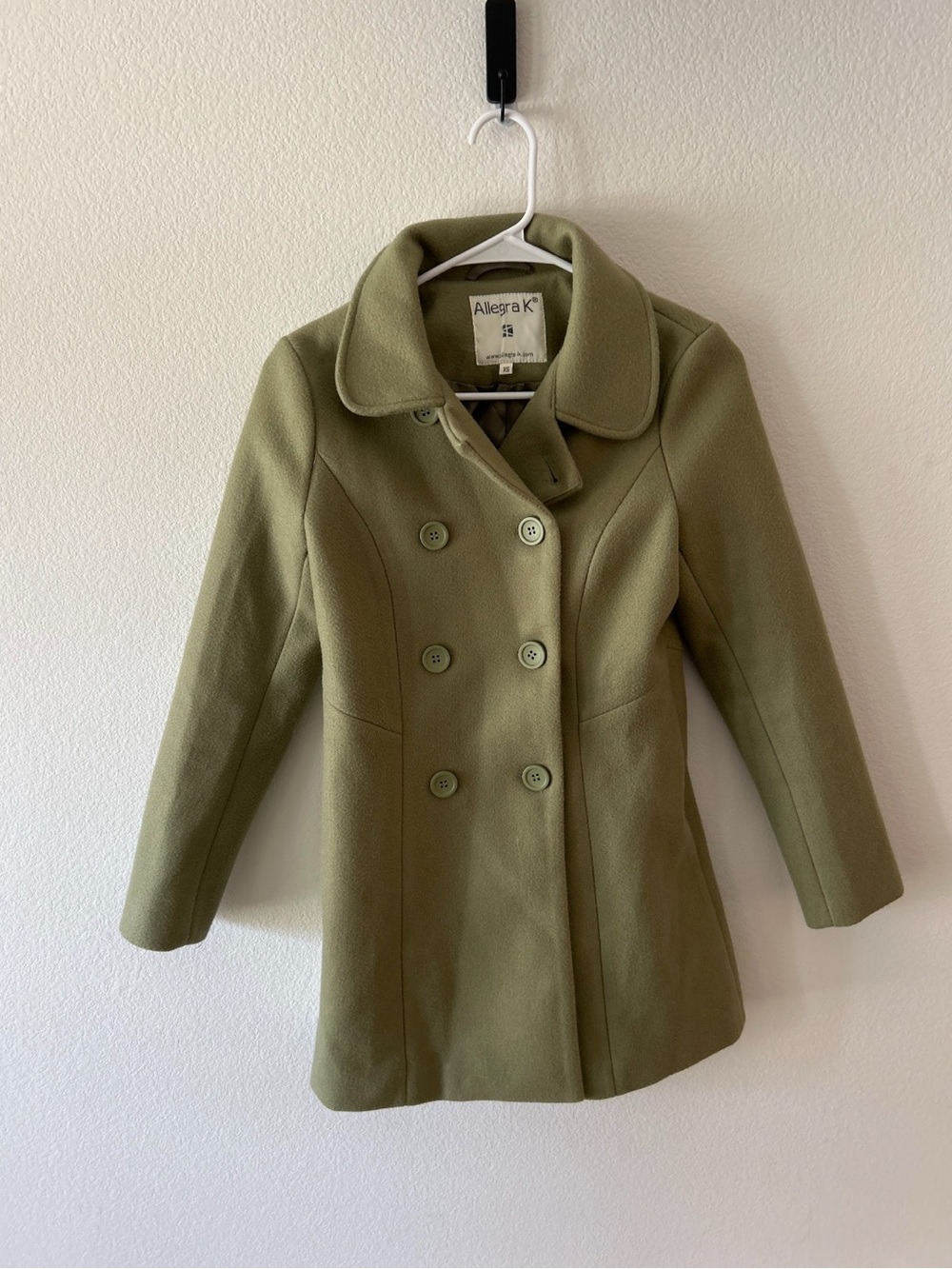 Allegra K Women's Olive Green Double-Breasted Peacoat